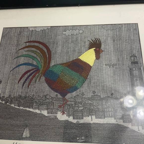Key West Rooster 12x12" Matted Art Print Colorful Abstract Funky Kitchen - Picture 3 of 6